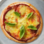 Mini pizza topped with cheese